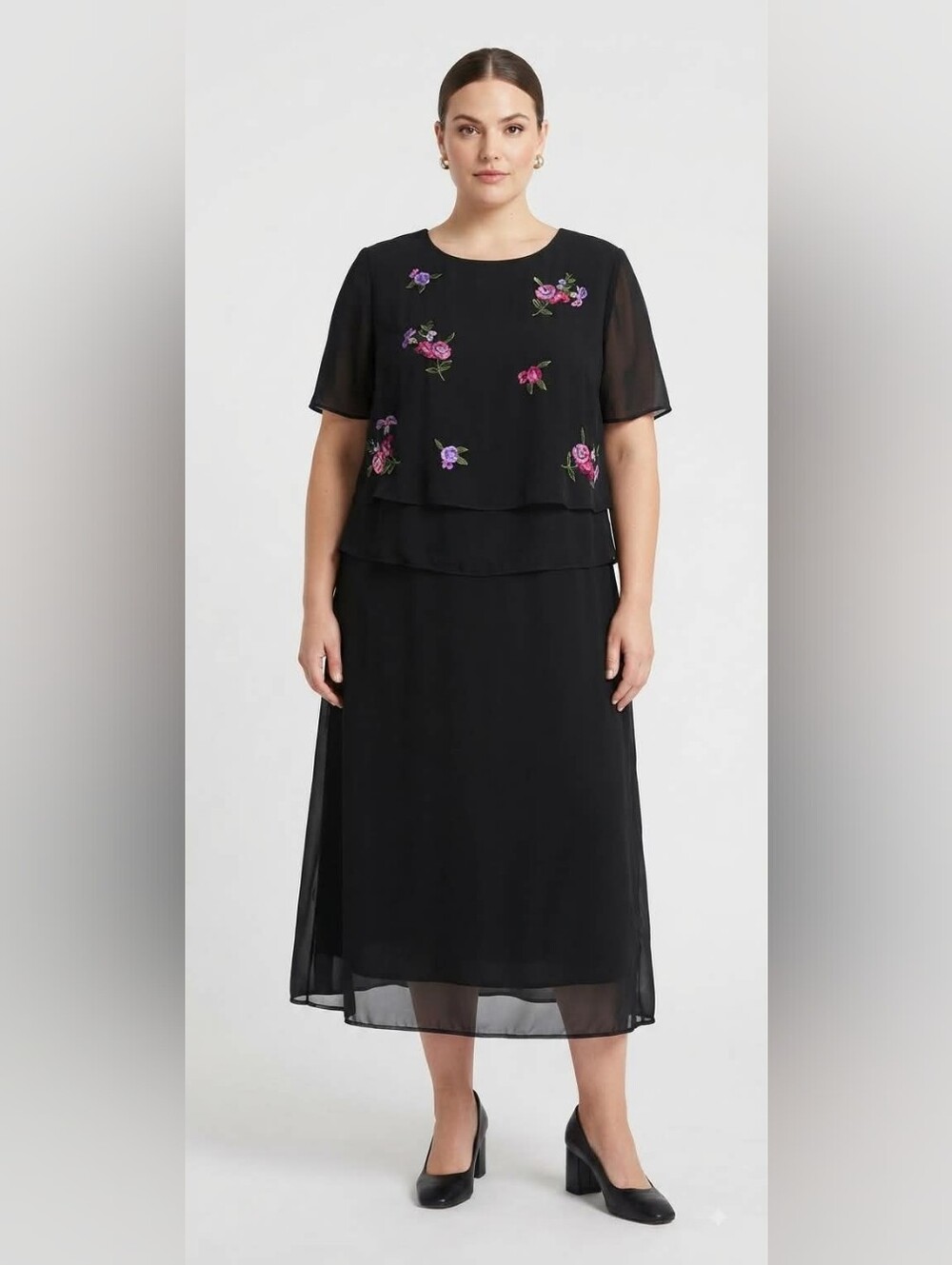 KSL Dress VINTAGE Black Floral Embroidered  Size 18W